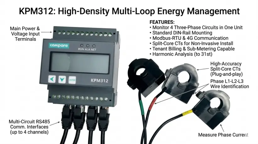 KPM312 Multi-Channel Energy Meter: Monitor 4 Three-Phase Circuits in One Device